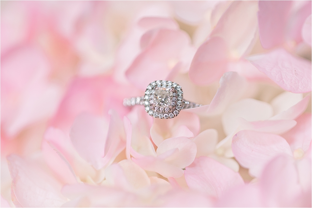 diamond wedding ring in pink flowers_Photos by Leigh Wolfe, Atlanta's Top Wedding Photographer