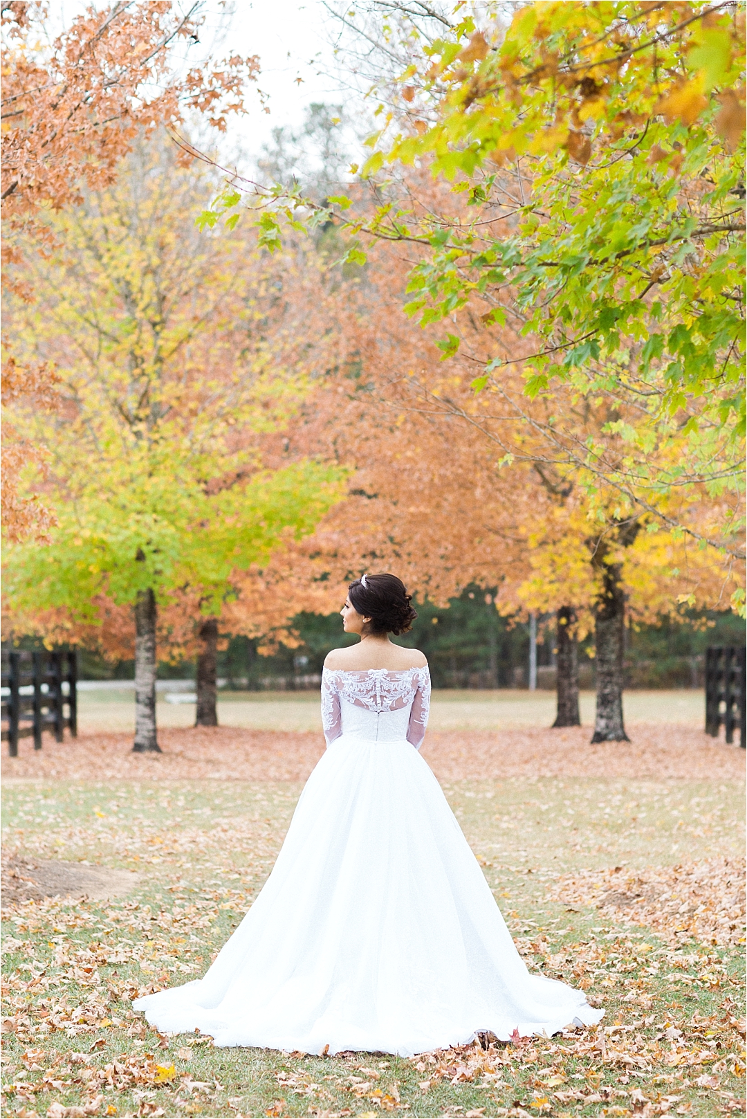 fall inspiration bride in autumn leaves_Photos by Leigh Wolfe, Atlanta's Top Wedding Photographer