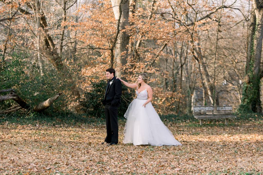 Fun first look! NYE wedding at the Stave Room by Atlanta wedding photographer Leigh Wolfe Photography.