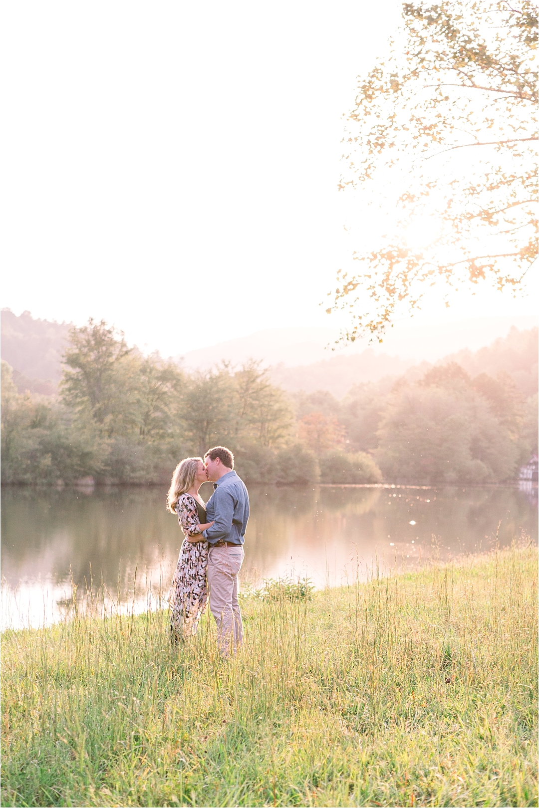 lakeside golden hour engagement photo_Photos by Leigh Wolfe, Atlanta's Top Wedding Photographer