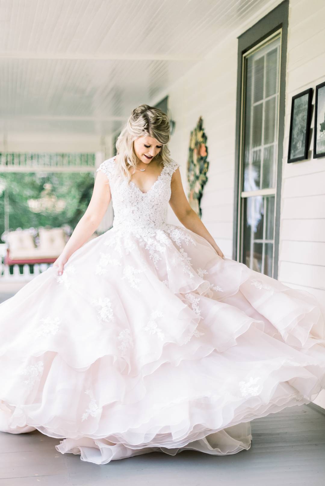 Bride in Essense of Australia wedding gown at her private residence wedding in Atlanta by Leigh Wolfe Photography.