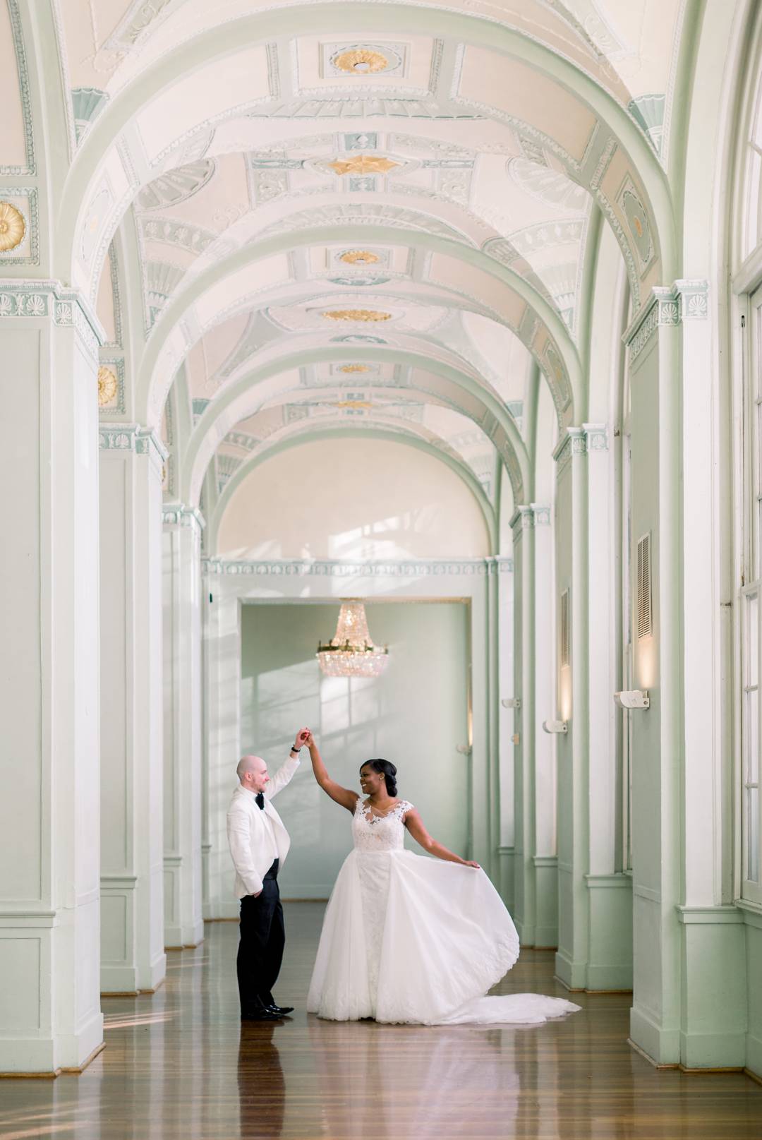 Bride and Groom Portraits in the Georgian Ballroom. A Winter Wonderland Wedding at the Biltmore Ballrooms in Atlanta, GA by Leigh Wolfe Photography