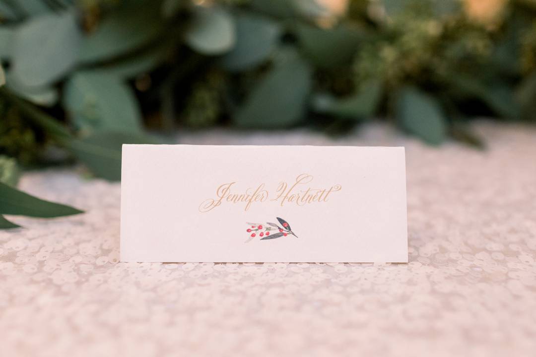 Hand lettered reception details. A Winter Wonderland Wedding at the Biltmore Ballrooms in Atlanta, GA by Leigh Wolfe Photography.