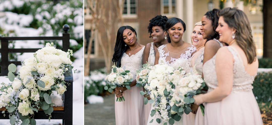 Blush, bridesmaids dresses. A Winter Wonderland Wedding at the Biltmore Ballrooms in Atlanta, GA by Leigh Wolfe Photography