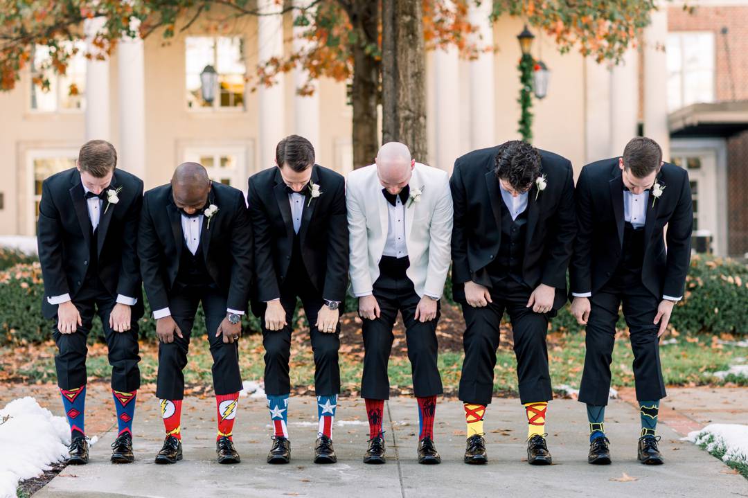 Hand picked socks as Groomsmens gifts. A Winter Wonderland Wedding at the Biltmore Ballrooms in Atlanta, GA by Leigh Wolfe Photography