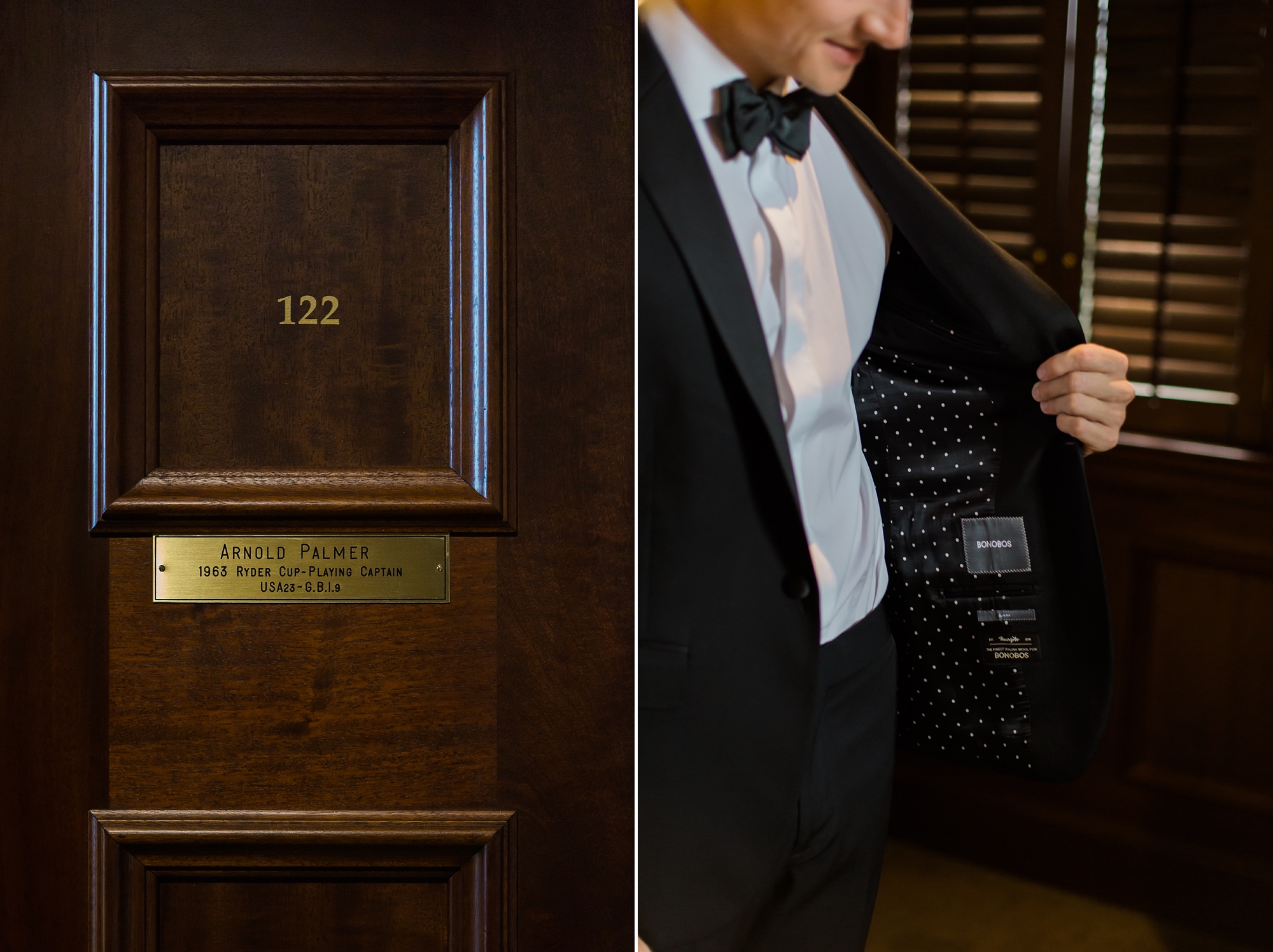 Groom getting ready at East Lake Golf Club in the Champions Locker Room by Leigh Wolfe Photography